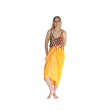 Noosa Sarongs Boho crochet halter bikini top caramel with coloured circles front view