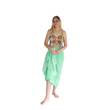 Noosa Sarongs Boho crochet halter bikini top sand with coloured circles front view