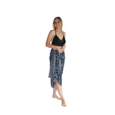 Noosa Sarongs Summer crochet halter bikini top - black long fish skirt front view