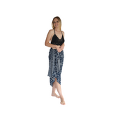 Noosa Sarongs Summer crochet halter bikini top - black long fish skirt front view