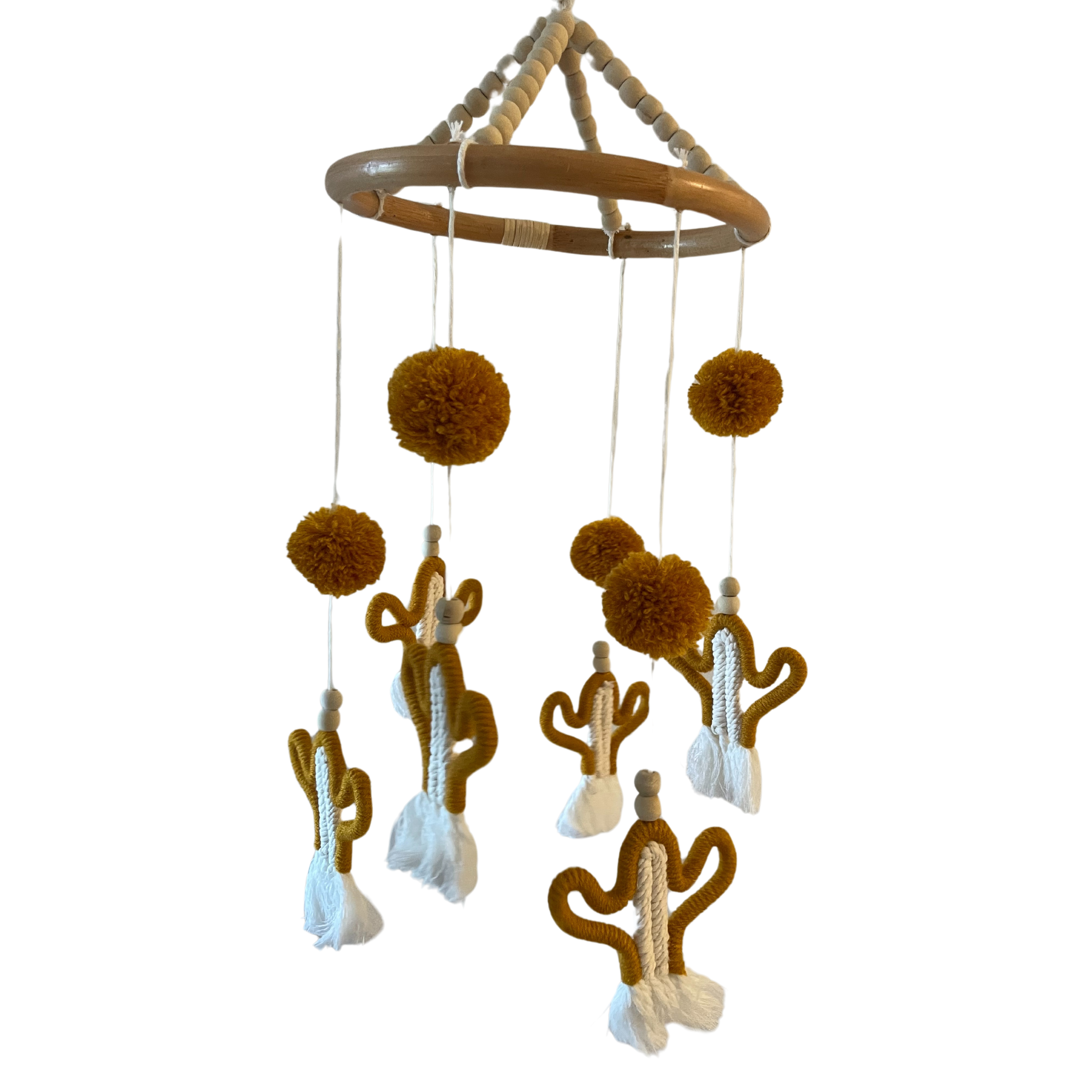 Noosa Sarongs Hanging mobile cactus design mustard and pom poms