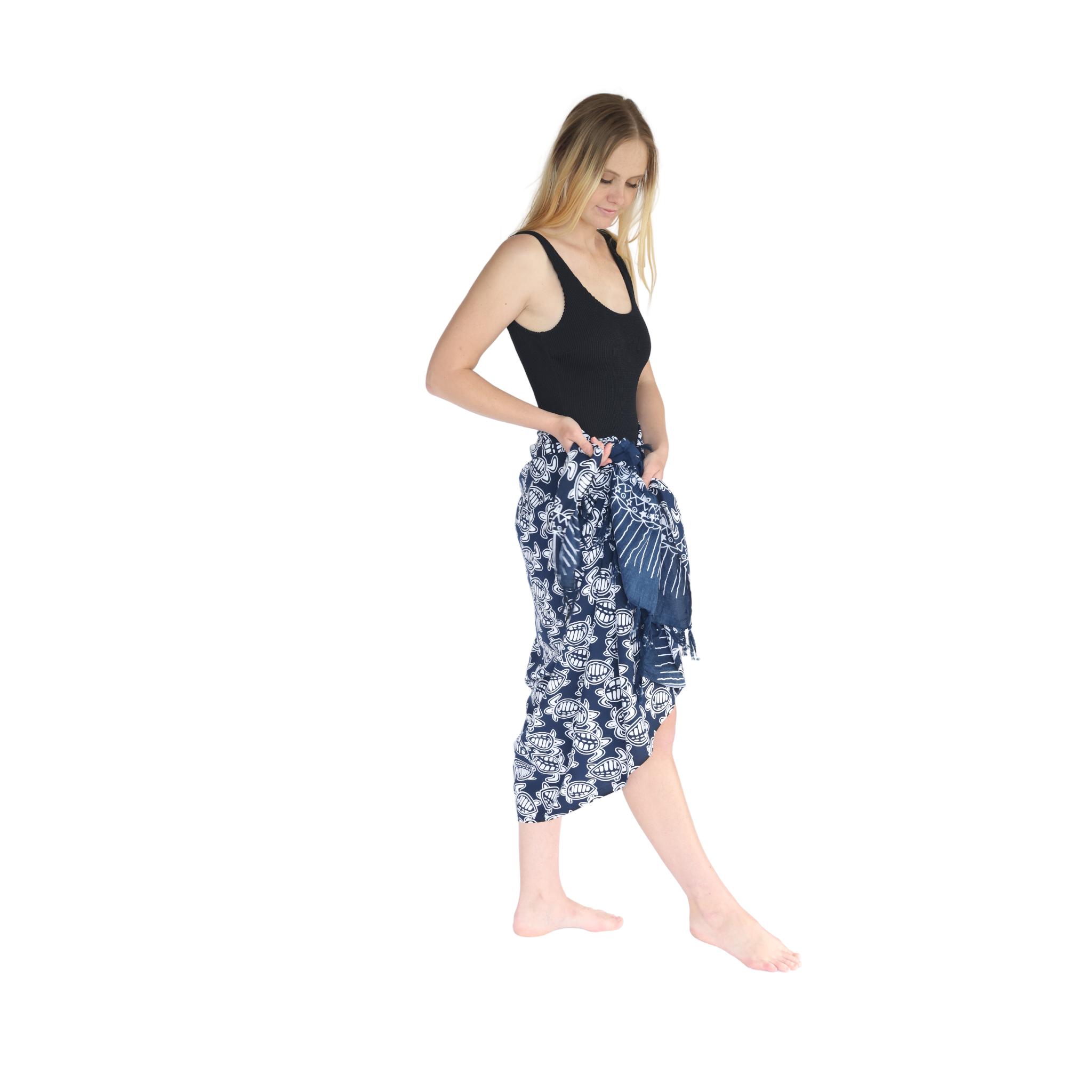 Noosa Sarongs Casurina Beach Turtle Cotton Sarong short skirt side view