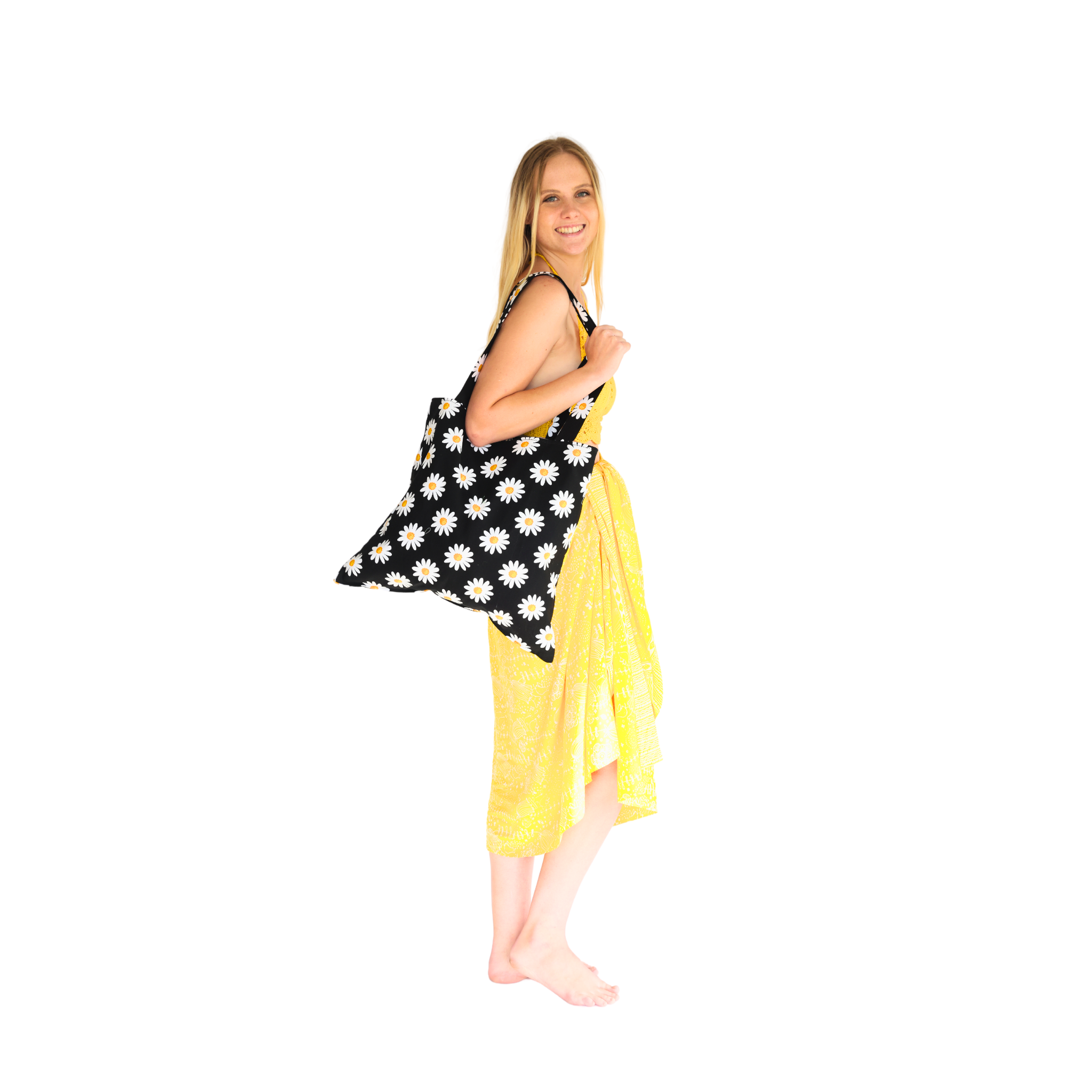 Noosa Sarongs Daisy black tote bags
