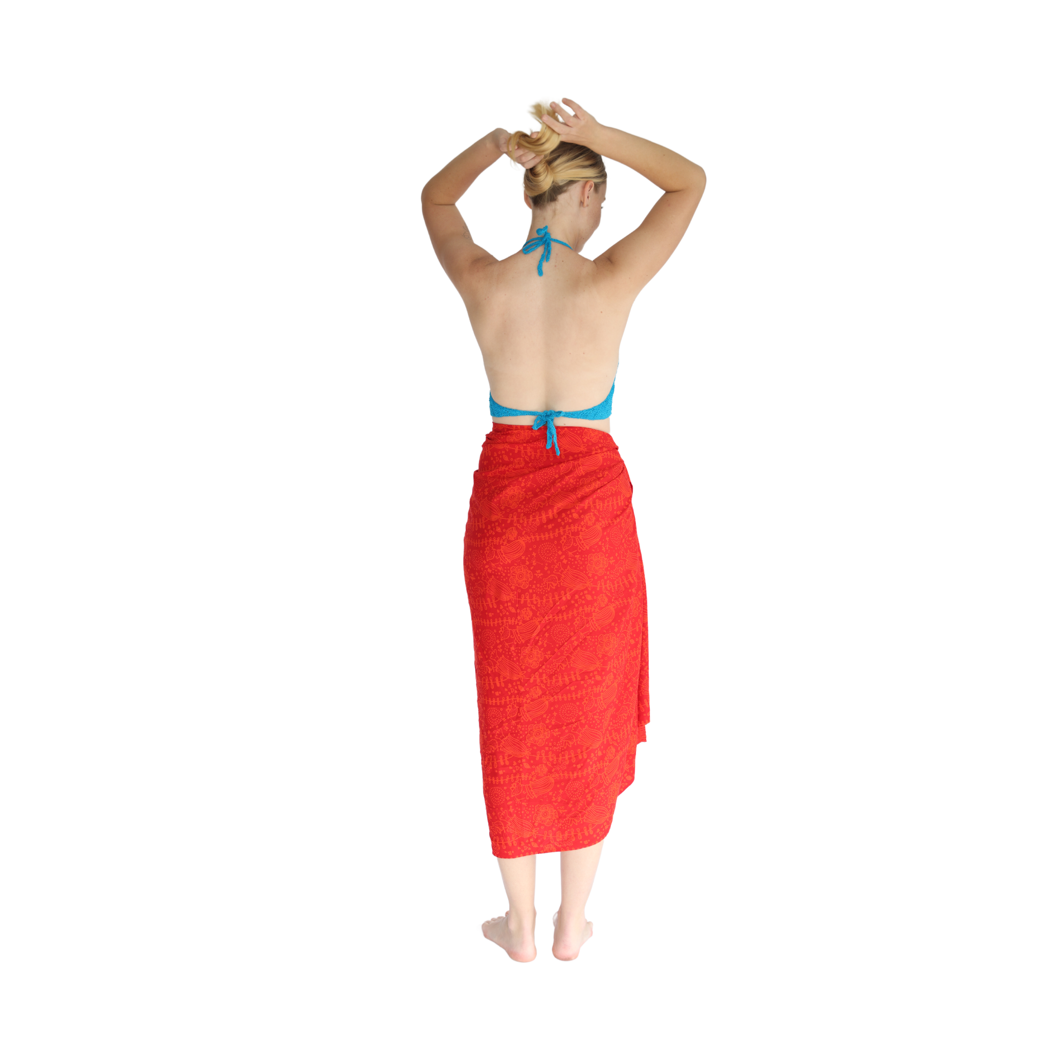Noosa Sarongs Rainbow crochet halter bikini top-blue back view