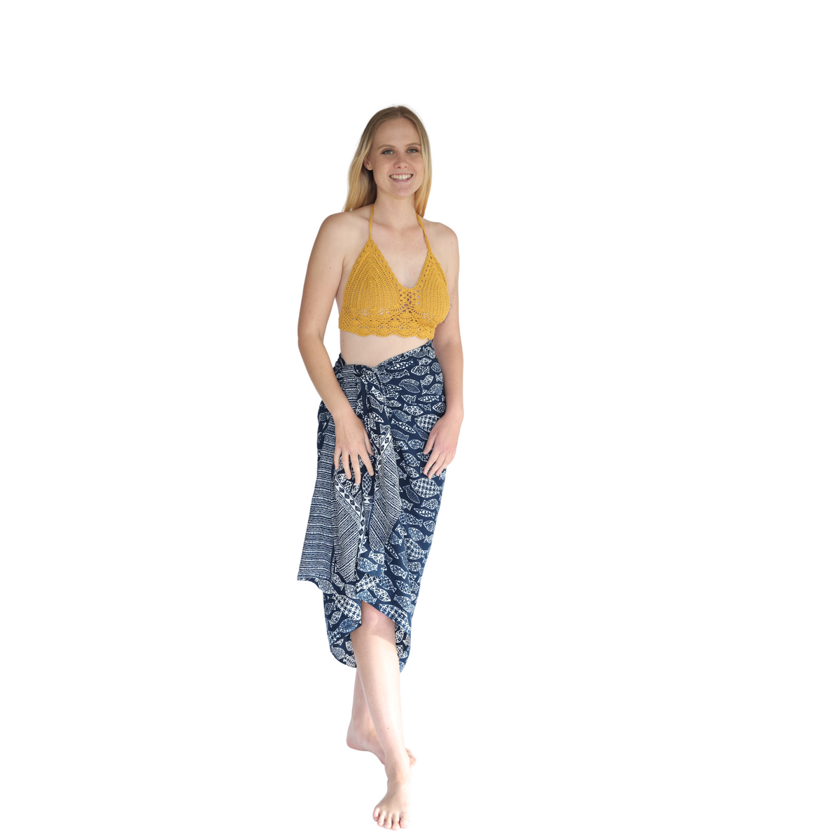 Summer crochet halter bikini top-mustard