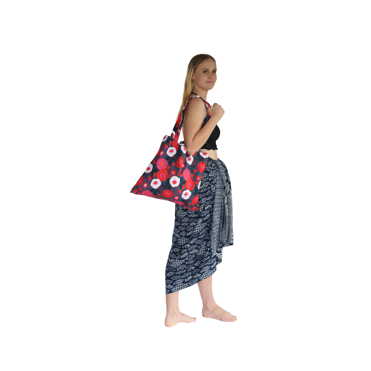 Noosa Sarongs Poppy flower design tote bags