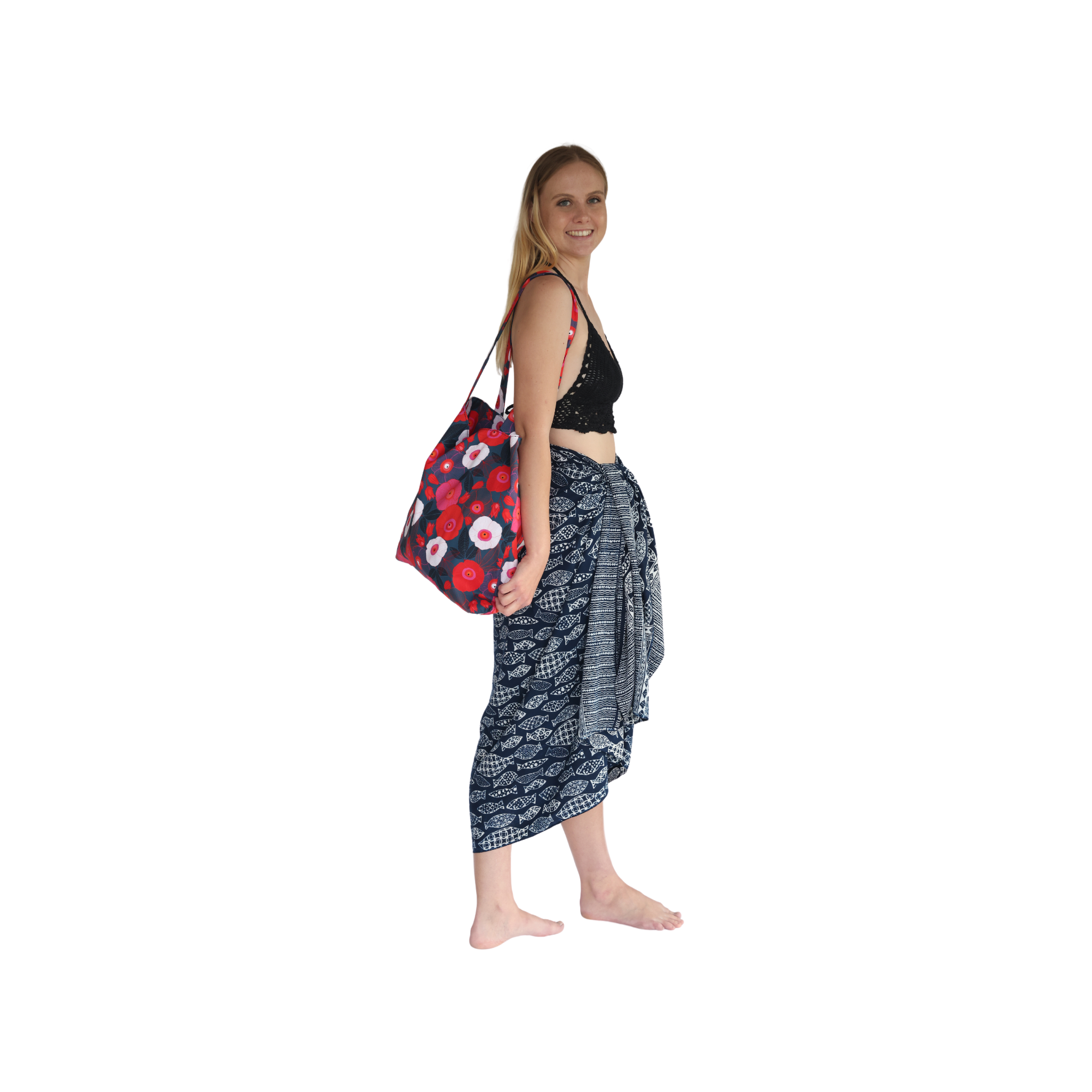 Noosa Sarongs Poppy flower design tote bags